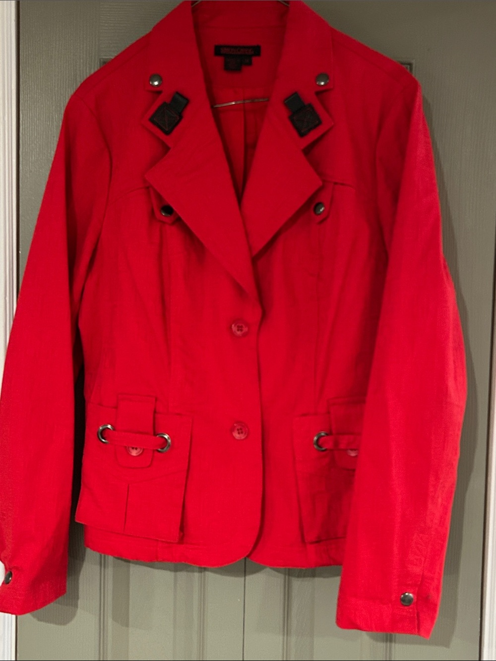 Simon Chang Bright Red Military-Inspired Blazer